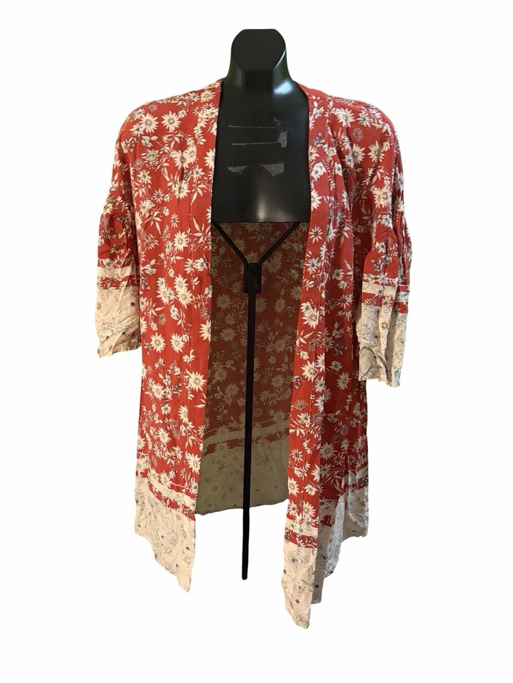 Loveriche Floral Kimono Cardigan Women’s L Red Boho Duster Lightweight Festival